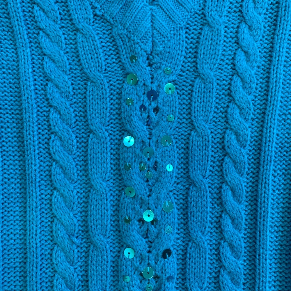 Cable Knit Sweater V Neck Dress Sparkle Sequins - Picture 5 of 5